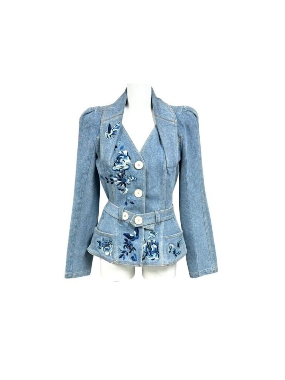 Dior Boutique Floral Butterfly Embroidery Jacket Denim Blue 36